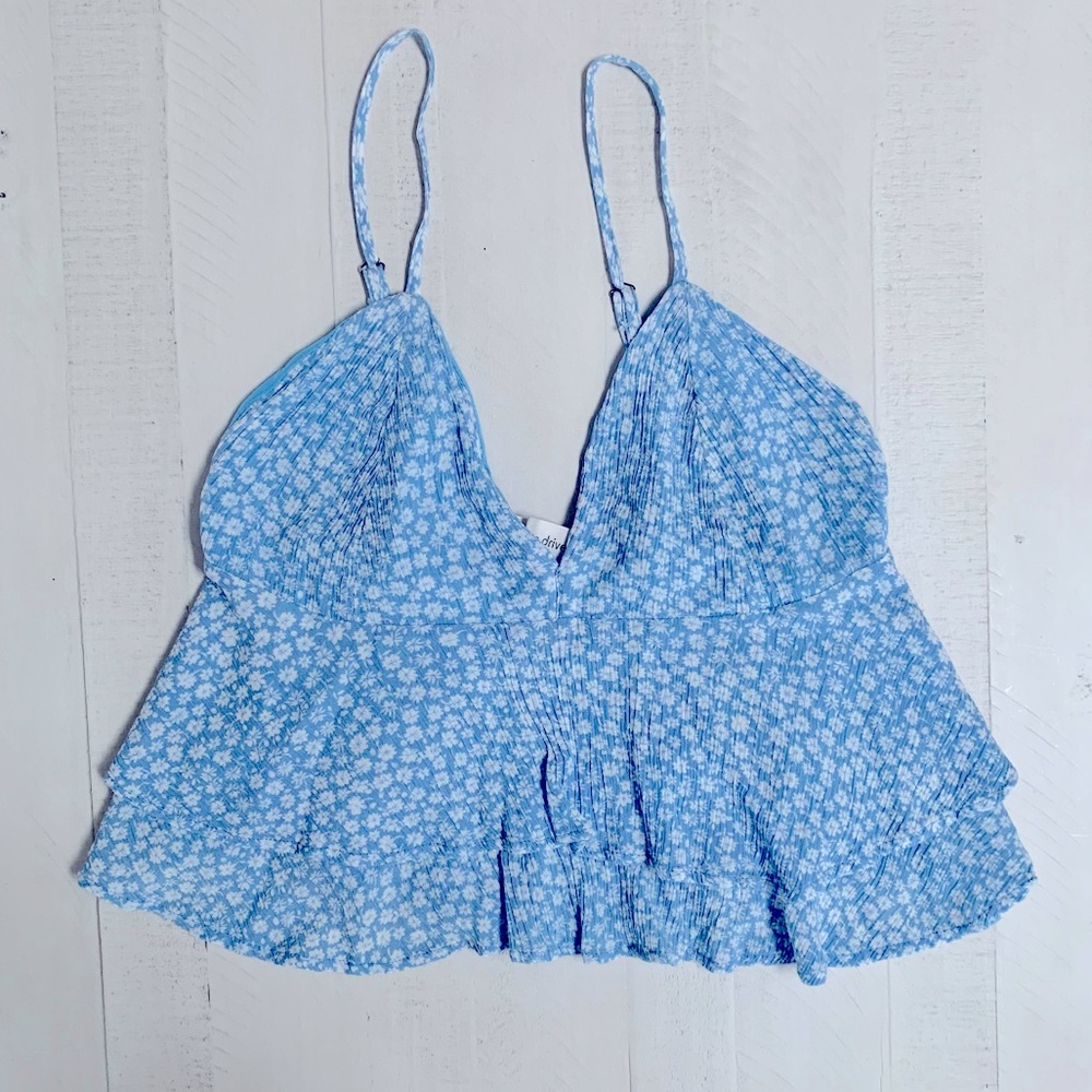 Ocean Drive Baby Blue Tank Top with White Floral 4th of July